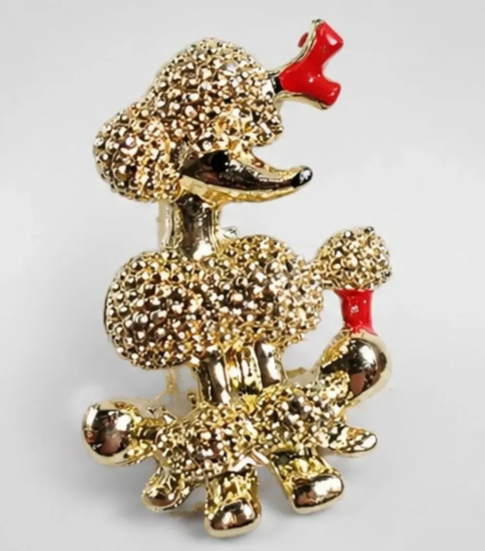 Vintage Poodle Dog Brooch Pin Textured Gold Tone‎ Enamel Poodle Lover ab1-